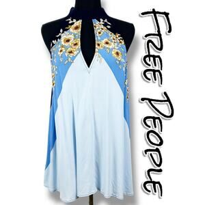 Free People Beat of My Heart Tunic/Dress Blue Floral Bow Anthro Womens Sz Small
